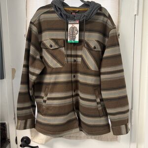 New Men’s Quiksilver Hooded Shirt Jacket, Size XL, Tan Pattern